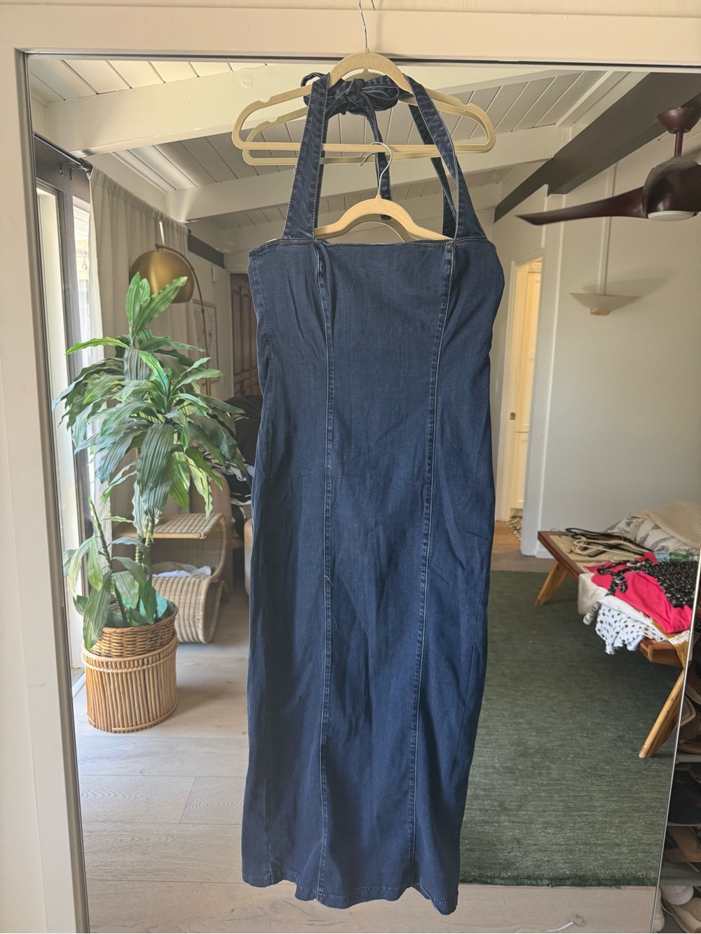 Reformation Dark Indigo Denim Halter Dress